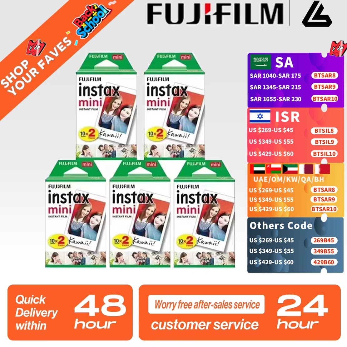 Origin Fujifilm Instax Mini Film Paper 10-100 Sheets for Fuji Instant Film Cameras Instax Mini 12 11 9 40 70 90 Link Liplay EVO