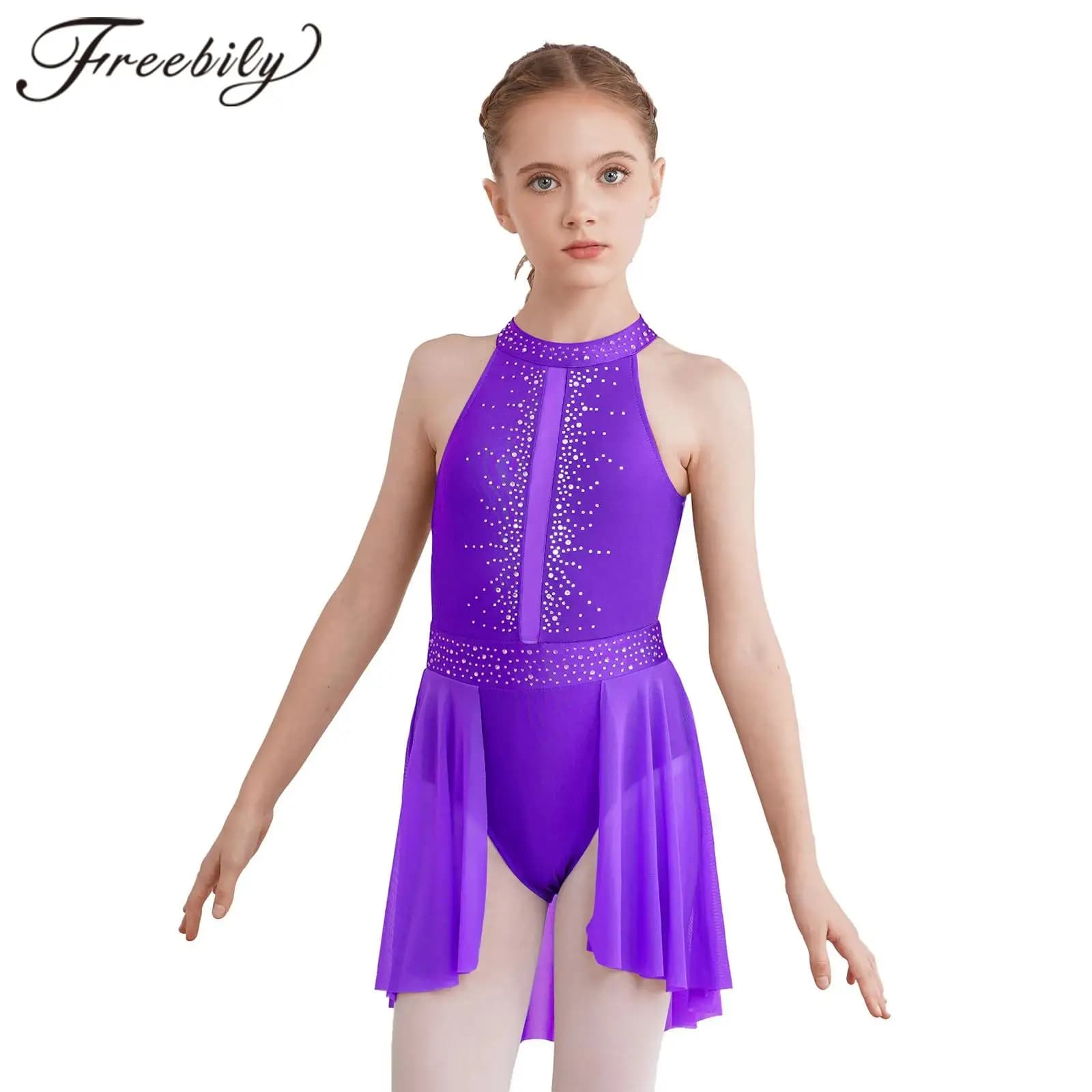 Figure Skating Dress for Kids, Ballet Gymnastics Leotards, Lyrical Dance Costume Performance Dancewear Ice Skating We