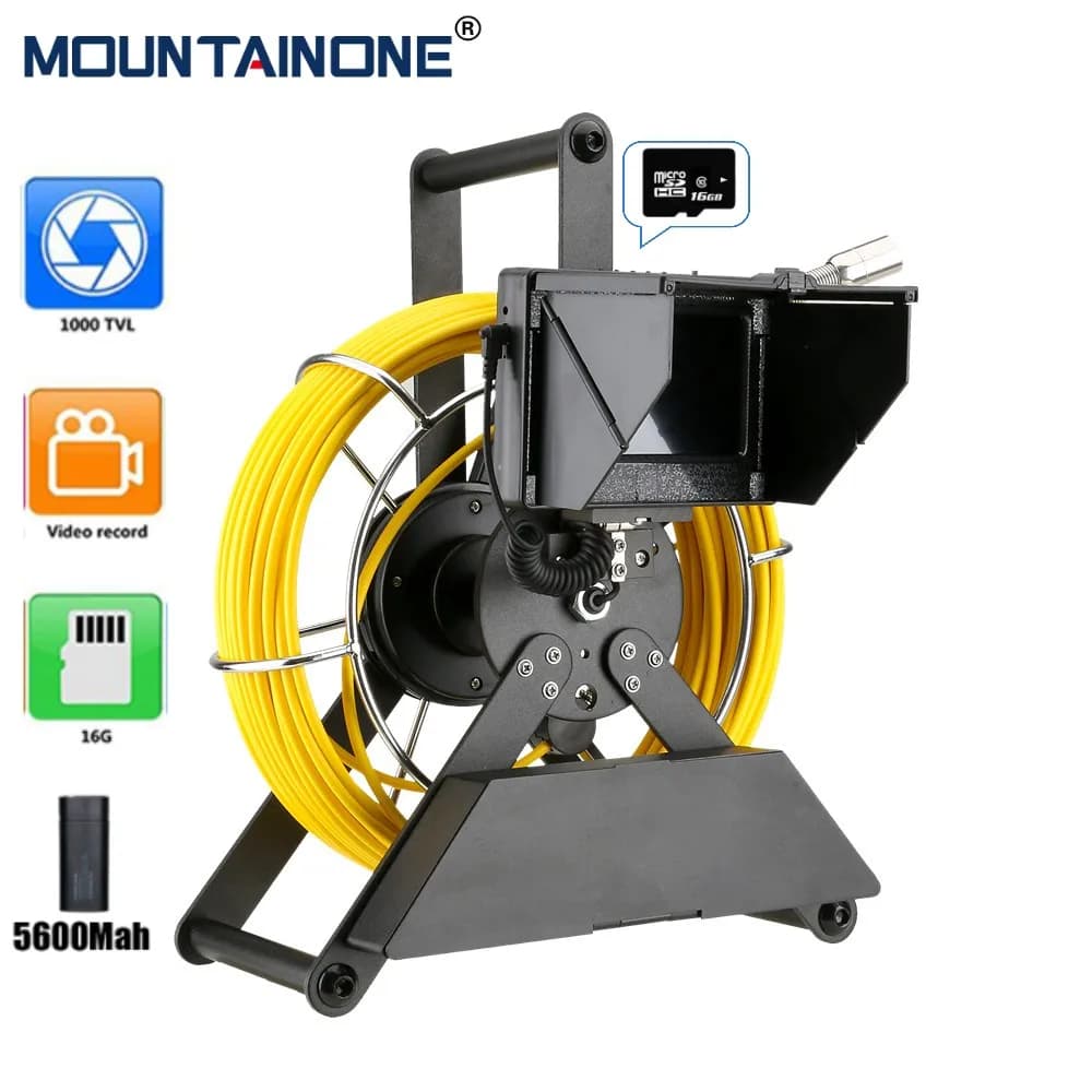 MOUNTAINONE 4.3" IPS Sewer Endoscope Camera HD 1200TVL IP68 5600MHA Battery 17mm Pipe Inspection Borescope Inspection Camera