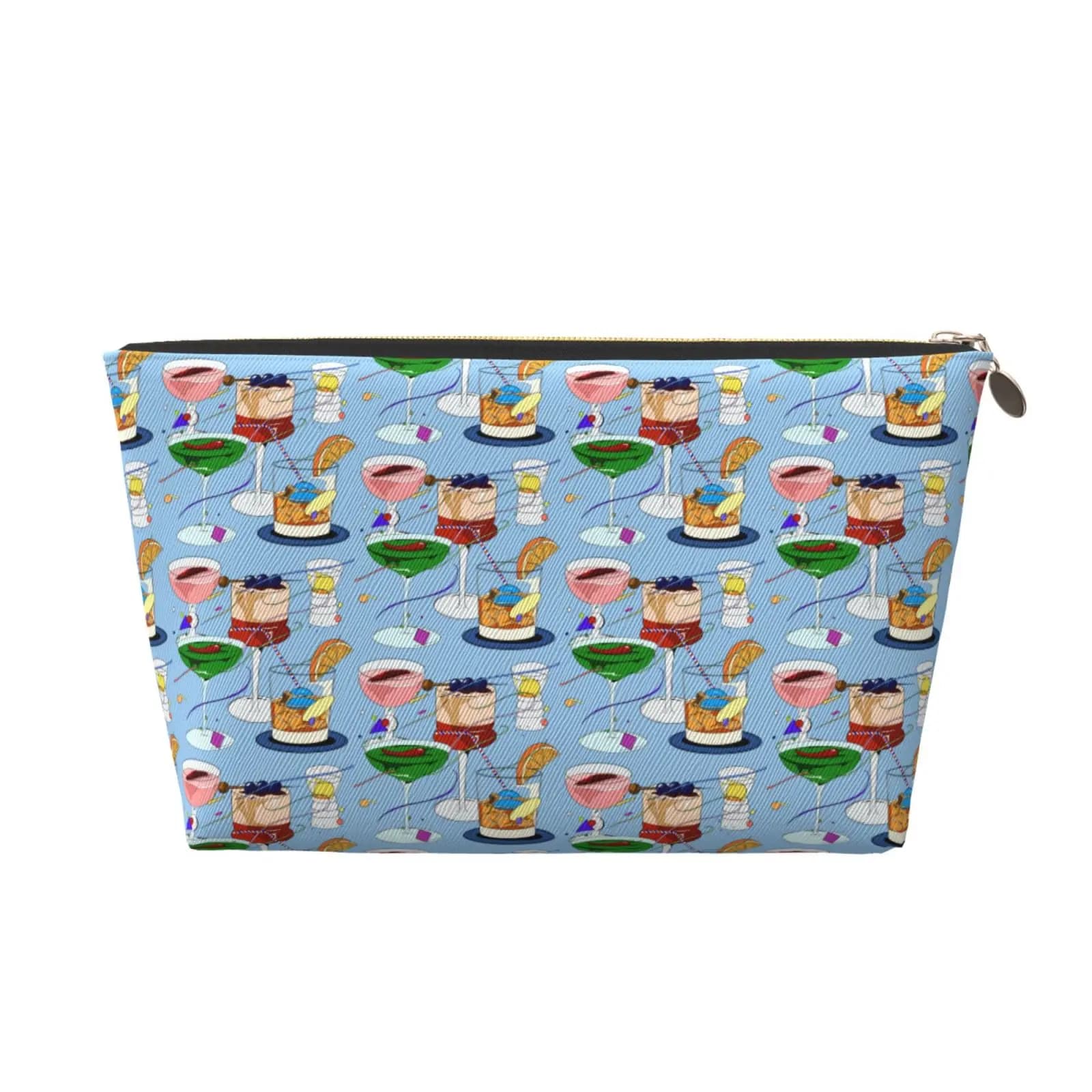 Cocktail Pattern Makeup Bag Leather Travel Cosmetic Bag Women Large Capacity Waterproof Toiletry Bag Makeup Organizer Gift