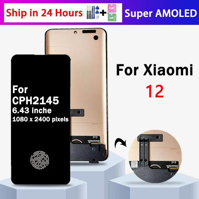 6.28“AMOLED For Xiaomi Mi 1212X 2201123G LCD Display Touch Screen Digitizer For Xiaomi 12 12X 2112123AC Display Fingerprint