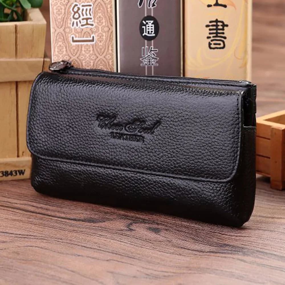 New Genuine Leather Business Waist Bag First Layer Cowhide Men Hip Bum Fanny Hook Pack Loop Skin Belt Case Mobile Cell Phone Bag