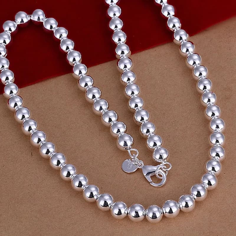 Andara 925 Sterling Silver 4MM/6MM/8MM/10MM Smooth Beads Ball Chain Necklace For Women Men Fashion Jewelry