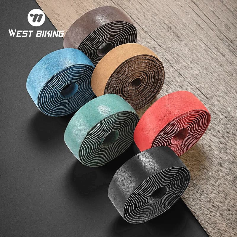 WEST BIKING Genuine Leather Handlebar Tape For Road Bike Retro Color Drop-Bar Bike Handlebar Winding Bicycle Accessories