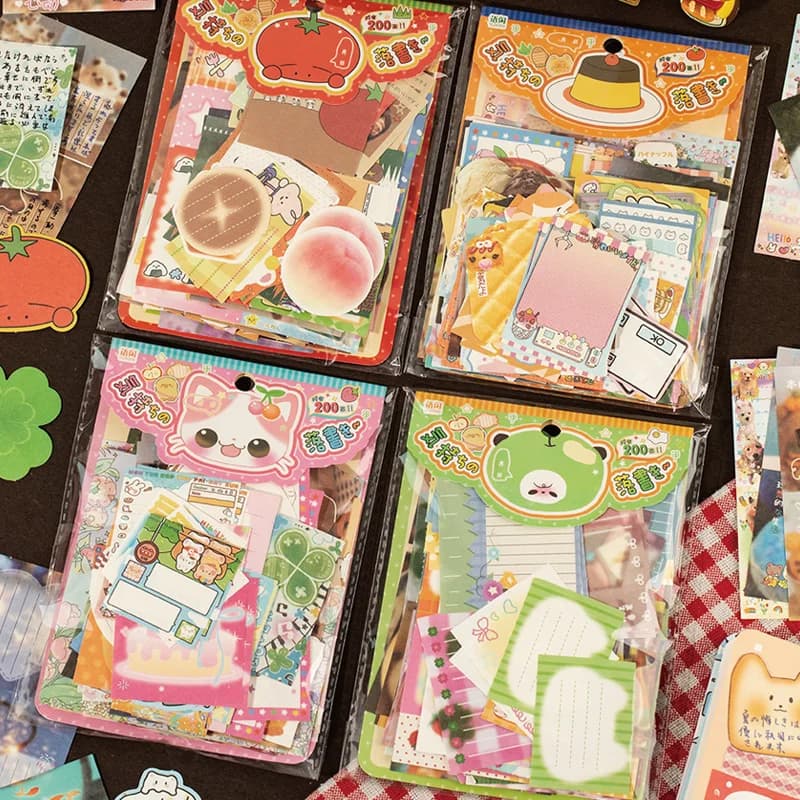 4Style 200Pcs/bag Mood Graffiti Ancient Morning Style Sticky Notes Material Pack DIY Handbook Material Phone Case Diary Decorati