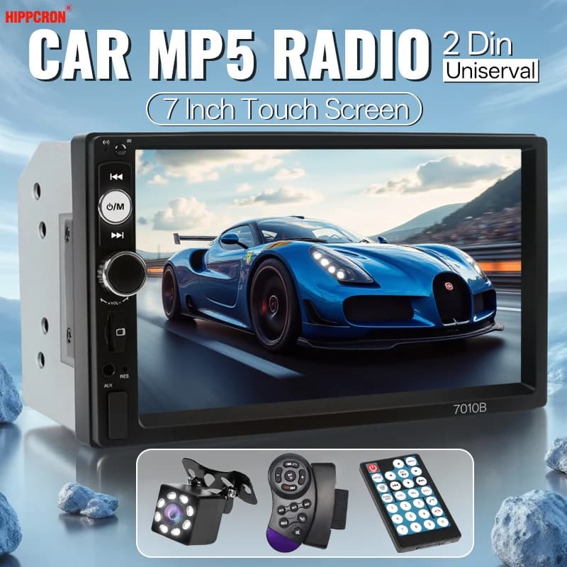 HIPPCRON 7inch Car Radio 2din HD Touch Screen MP5 Player Bluetooth 12V FM ISO Power Aux Input Mirror Link Multimedia Player
