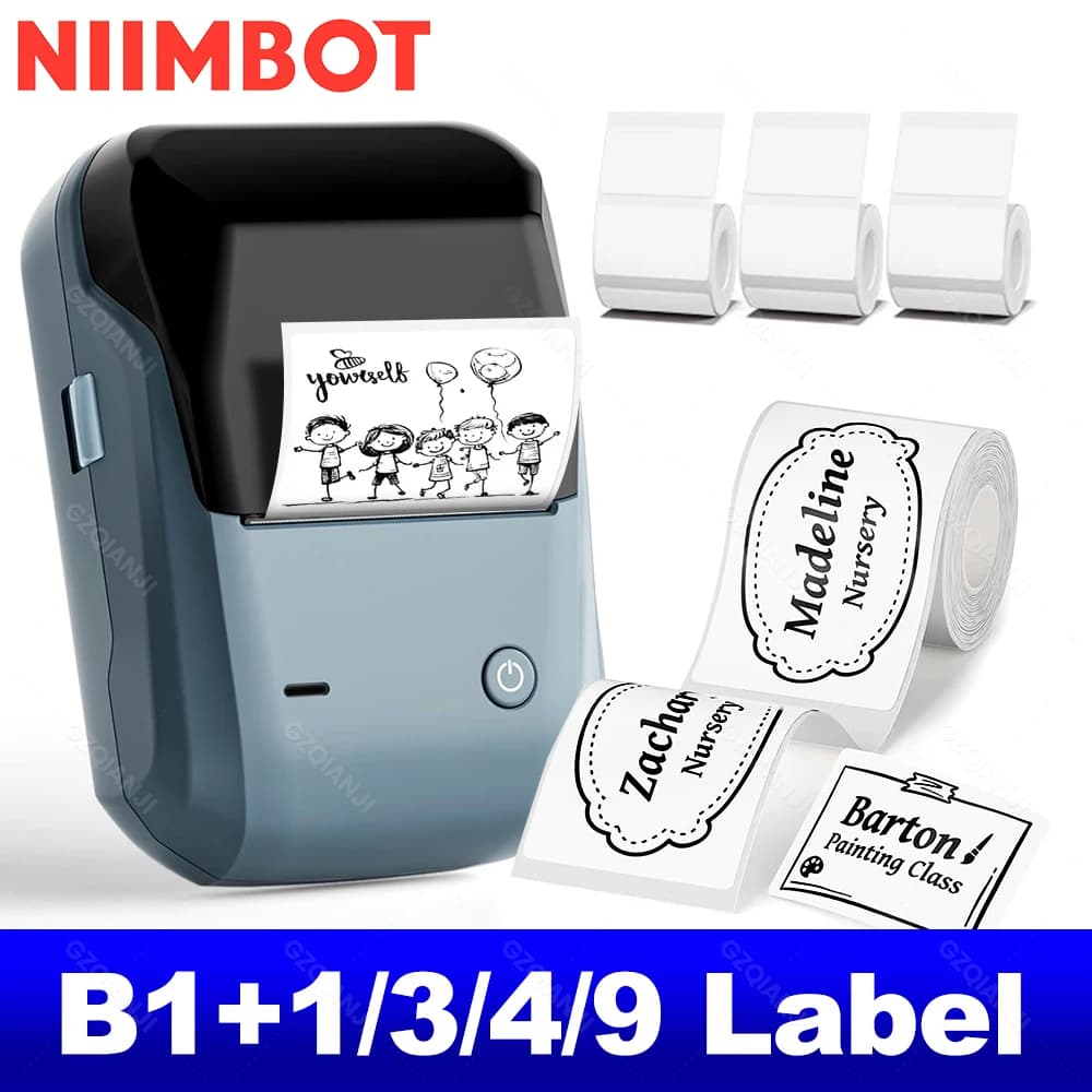 NIIMBOT B1 Portable Thermal Printer With Tapes 2 Inch Adhesive Label Machine Mini Bluetooth Sticker Maker Waterproof Labels Roll