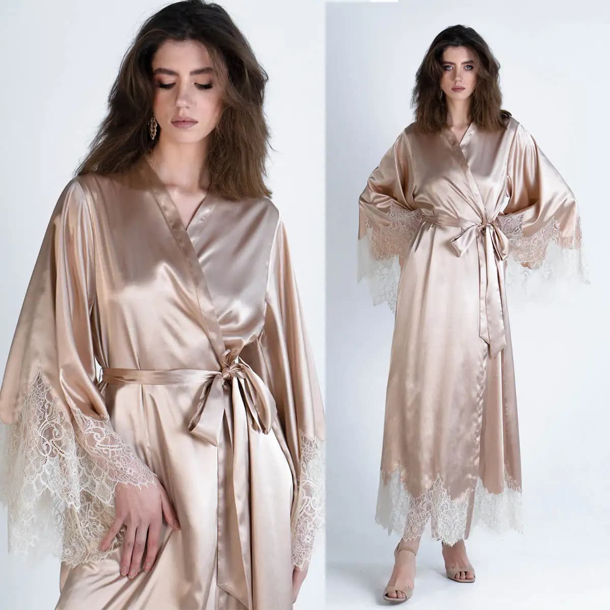 Gently Women’s Pajamas V-Neck Silk Satin Robes Bridesmaid Bride Robes Wedding Long Robe Bathrobe plus size customized