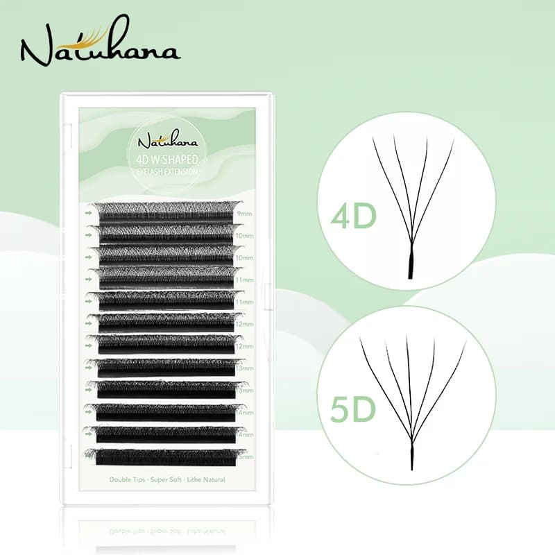 NATUHANA W-Shaped 4D 5D Volume Eyelash Extensions Premade Volume Fans W Shape Lashes Natural Soft False Eyelashes for Makeup