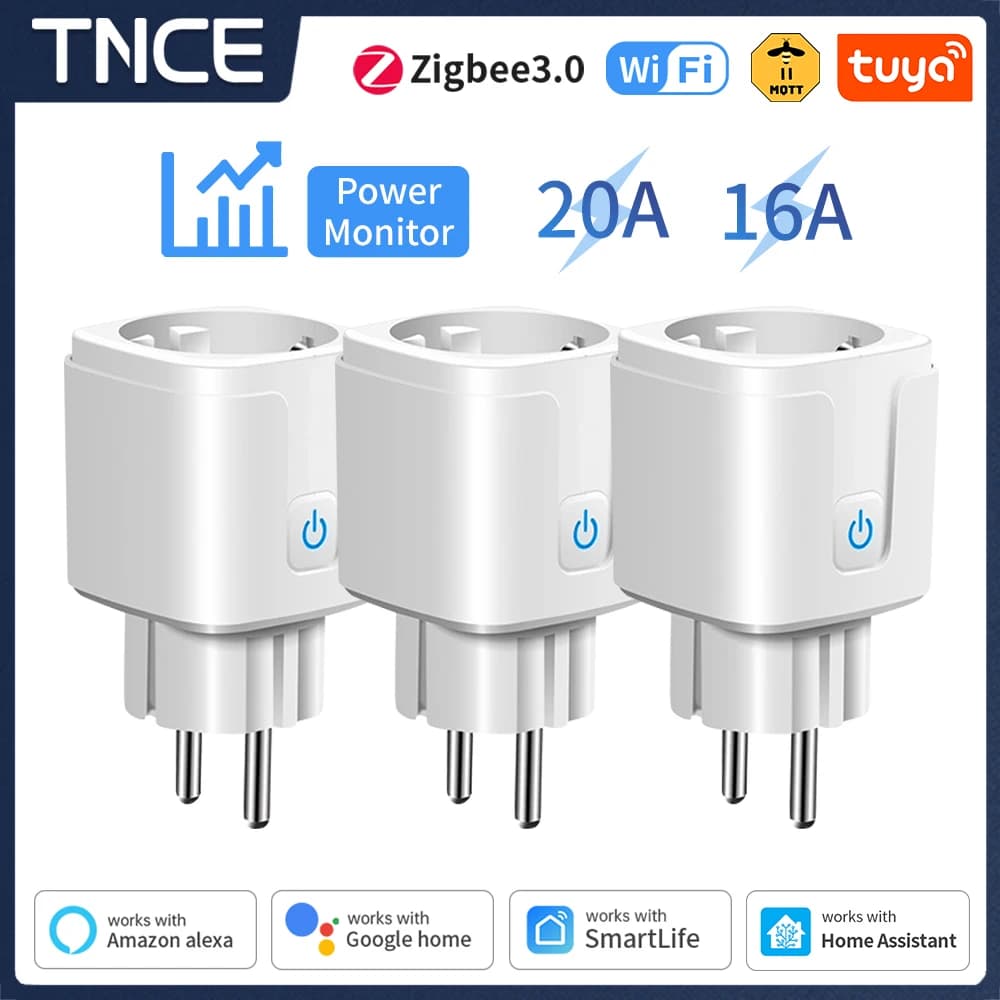 TNCE TUYA EU Plug wifi or zigbee3.0 Smart Socket 16/20A Power Monitor Timing Function Voice Control Works With Alexa Google Home