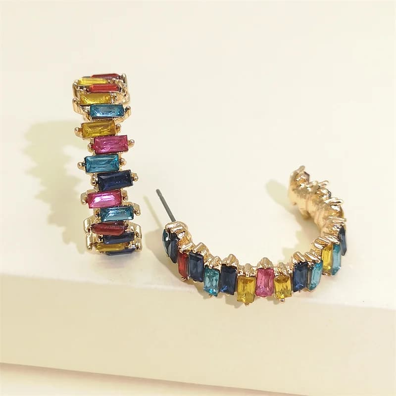 Luxury Colorful Zircon Round Earrings For Women Metal 2023 New Fashion Oversized Copper Alloy Hoop Earrings Jewelry Party Gifts