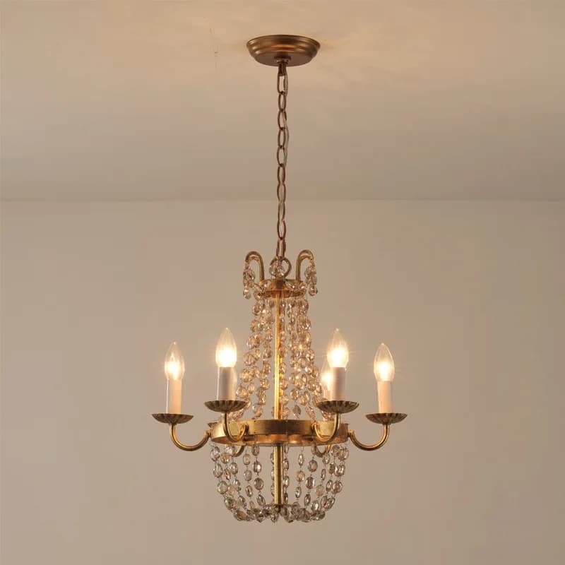 6 Heads American Retro Crystal Chandelier French Creative Designer Restaurant Lights Bedroom Room Pendant Lights Lighting Fixtur