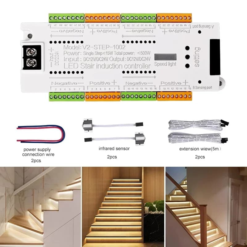V2 Stair LED Motion Sensor Controller 32 Channels Indoor Stairway PIR Night Light Dimmer DC 12V 24V For Stairs датчик движения