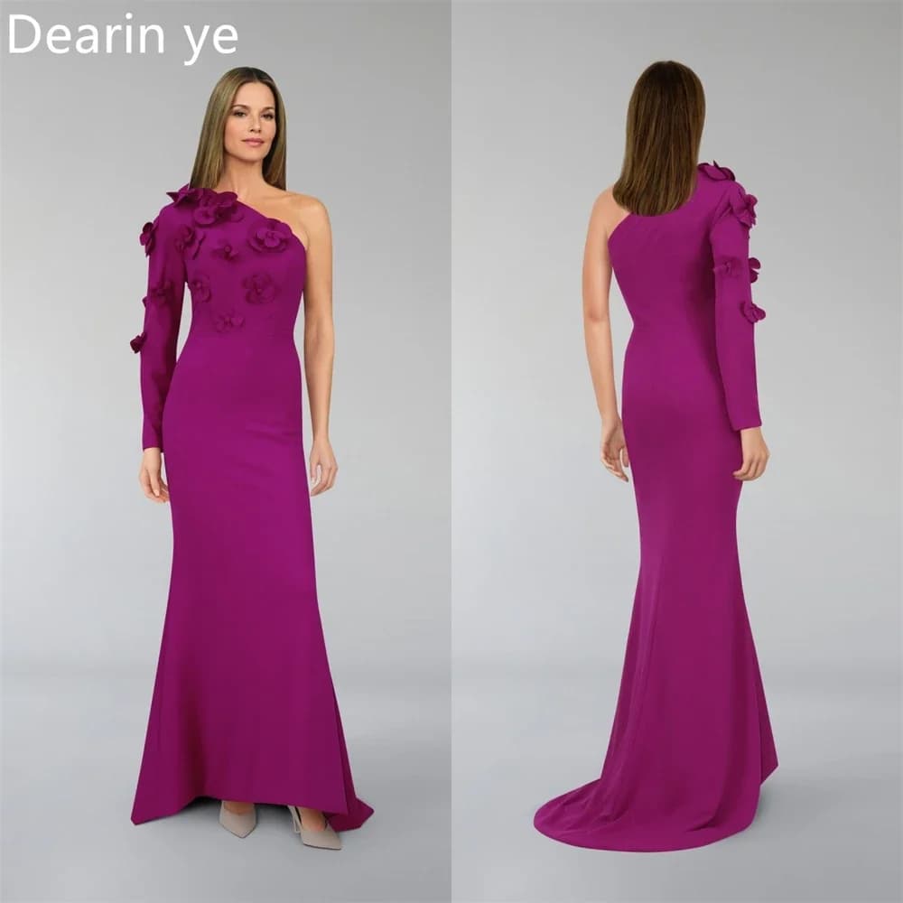Customized Evening Gown Saudi Arabia Dearin One Shoulder A-line Floor Length Skirts 3D Rose Flower Bespoke Occasion Dresses Form