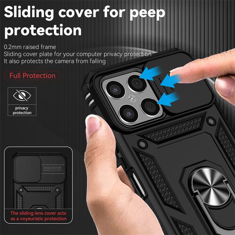 For Honor X8 Case 2022 Ring Holder Shockproof Armor Phone Case For Huawei Honor X8 HonorX8 TFY-LX1 Slide Lens Protect Back Cover