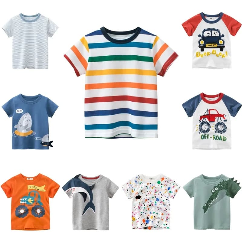 2-9 Years Children Short Sleeve T-shirts Korean Version Stripe Kids Clothing Boy Baby Cotton Tees  Summer Cartoon Tops