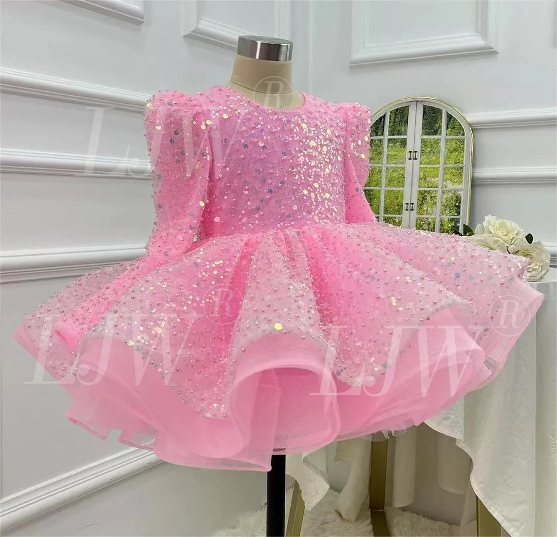 Girl's sequin long sleeved princess dress 0-6years old fashionable lace fluffy dress carnival birthday party performance costum