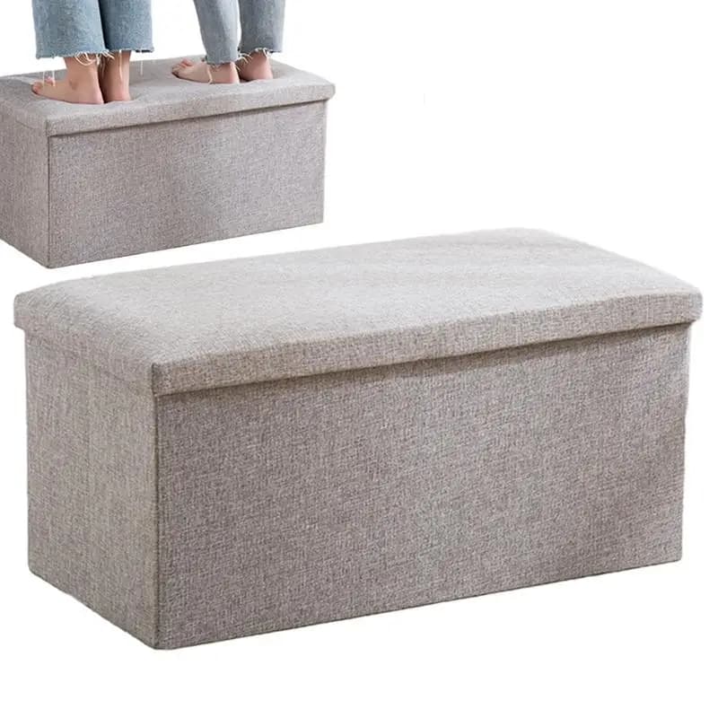 Ottoman Bench Seat Multifunctional Foldable Shoe Changing Stool Fabric Storage Bin Box Rectangular Cotton Linen Storage Stool