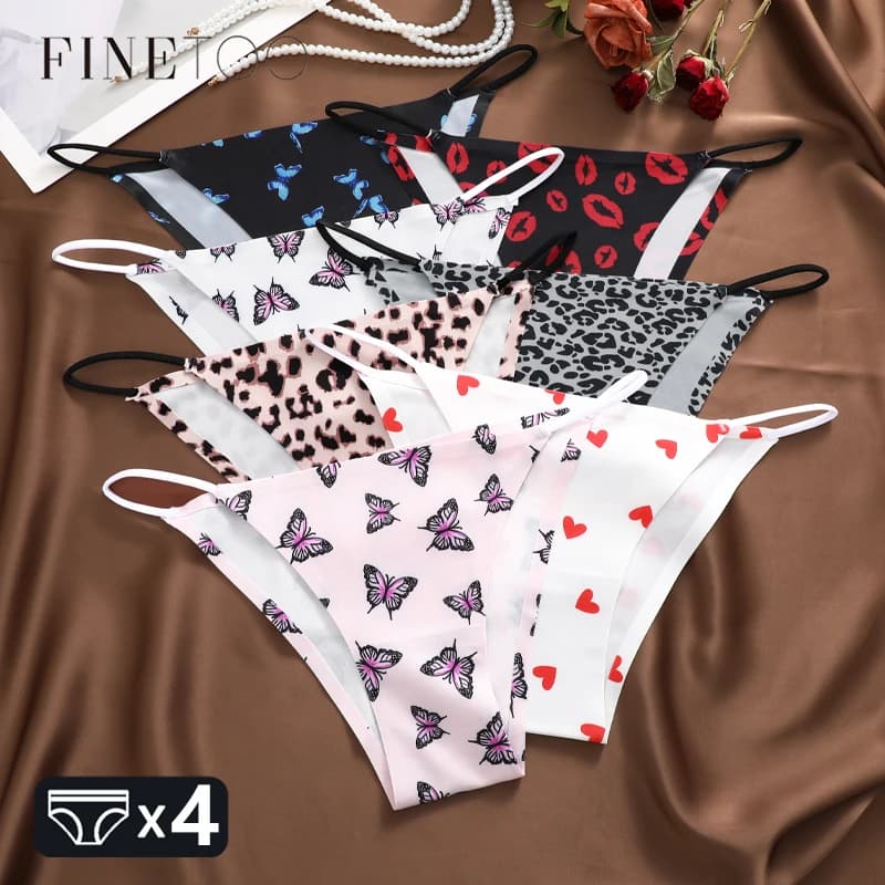 4Pcs/Set Graphic Print Briefs Women Seamless Ultra-thin Panties Sexy Low Waist Leopard Love Underwear Girls Breathable Lingerie