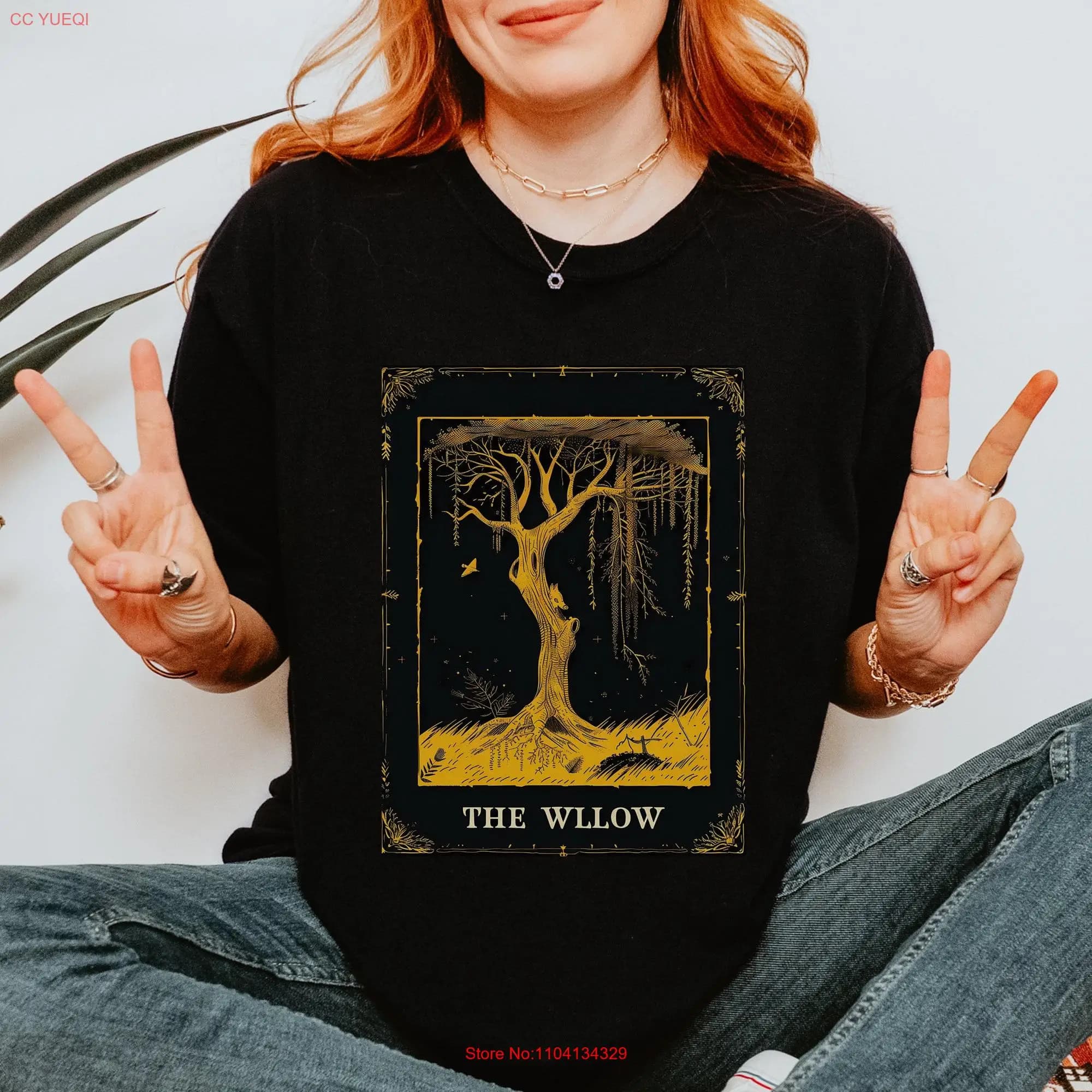 Willow Tree Tarot Card T Shirt Vintage Clothing Weeping Retro long or short sleeves