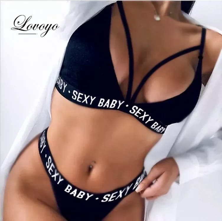 Sexy Letter Three-Point Suit Women's Sports Underwear Set Sexy Skinny Backless Underwear Bikini Bathing Suit Women