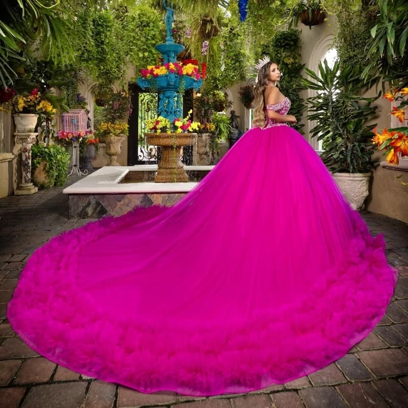 EVLAST Customized Rose Red Sweetheart Quinceanera Dress Ball Gown Beads Crystal Tiered Prom Dress Sweet 16 Girl Vestidos TQD032