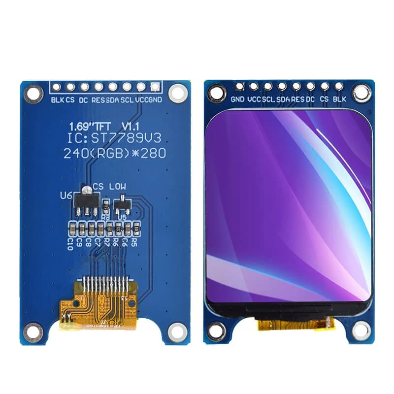 1.69 Inch 1.69" Color TFT Display Module HD IPS LCD LED Screen 240X280 SPI Interface ST7789 Controller For Arduino