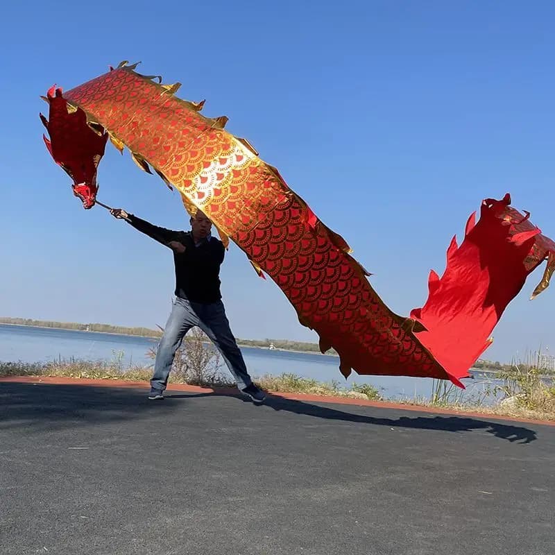 Red Chinese Dragon Dance With Head New Year Festival Performance Square Dance Outdoor Practice Toys Equipment For Adults
