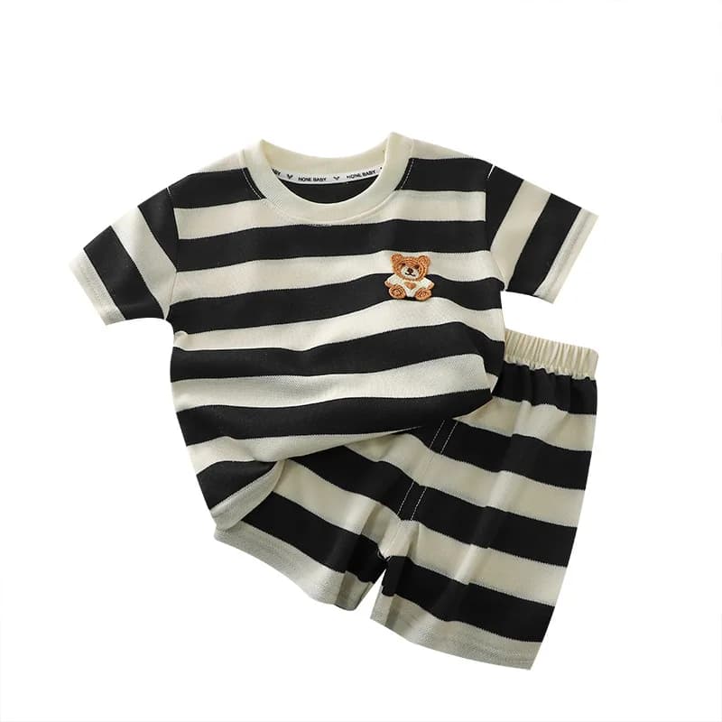 Summer Children Sets Boys Girls Short-sleeved Striped T-shirt +Shorts Set Babies Fashion Round Neck Tracksuits Kids Sport Suits