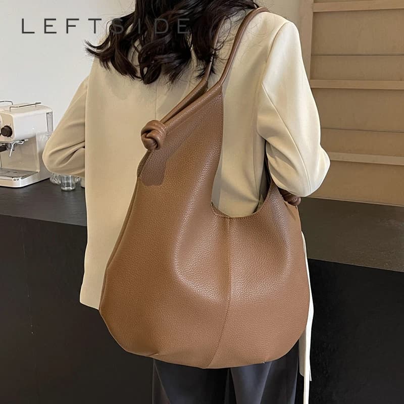 LEFTSIDE 2 Pcs/set Big Underarm Bags for Women 2024 Y2K Korean Fashion Simple Handbags and Purses Pu Leather Shoulder Bag
