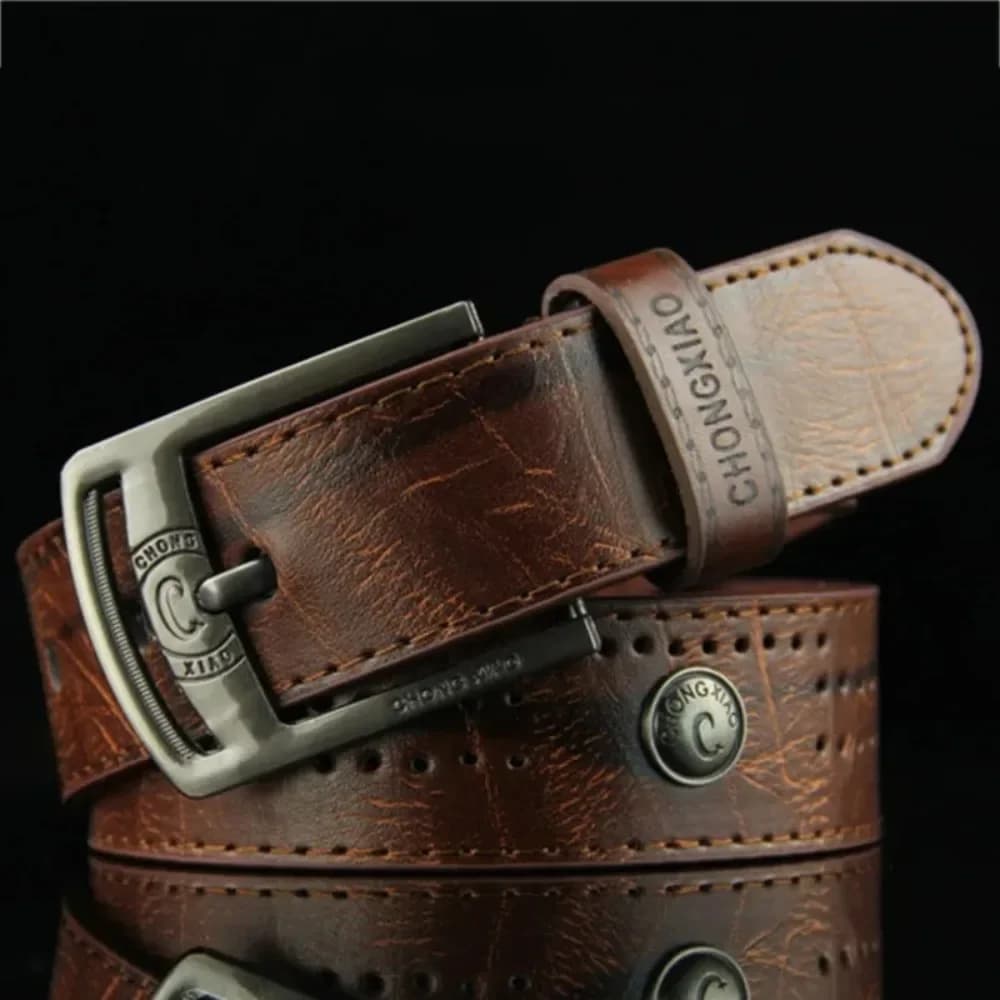 Punk Style Men's Casual Wide PU Leather Belt Hollow Rivet Design Retro High Quality Jeans Strap Durable Male Fashion Accessory