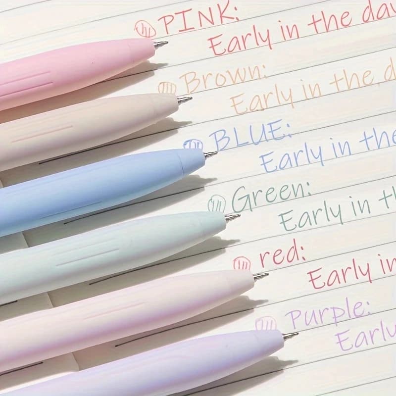 6 Pcs Colored Notebook Pens Neutral Color Ink Quick Drying Note-taking No Smudge Retractable Cute Pen Fine Point 0.5mm