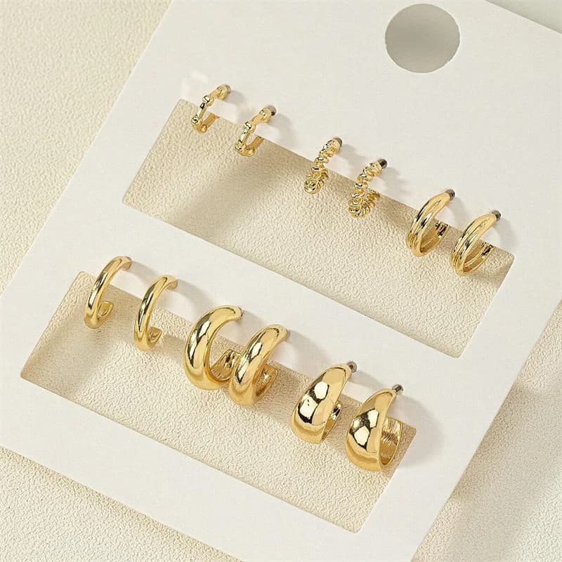 Gold Color Vintage Circle Hoop Earrings for Women Girls Simple Fashion Geometric Drop Earring Set New Trendy Jewelry Party Gifts