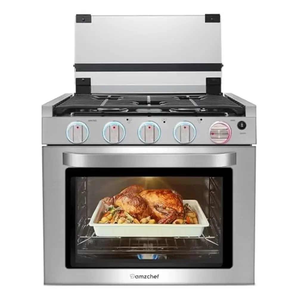 21" Gas Range Stove Oven Combo with 3 Burners 1.77 Cu.Ft. RV Use 28,100BTU Capacity Baking Rack Air Fryer Basket Included