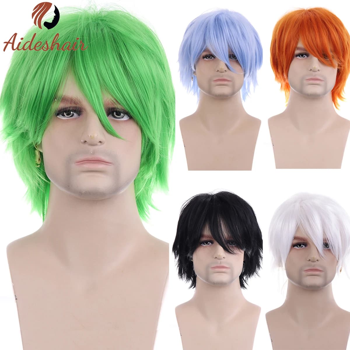 Aideshair  synthetic wig Unisex Anime Cosplay Wig Short Orange Red Halloween Costumes Party Wigs