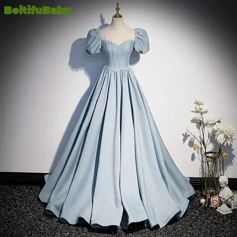 BeitifuBaby Palace Style Women's Evening Dresses Light Luxury Satin Lace-up Slimming Banquet Ball Gown Skirt Prom Dress Vestidos