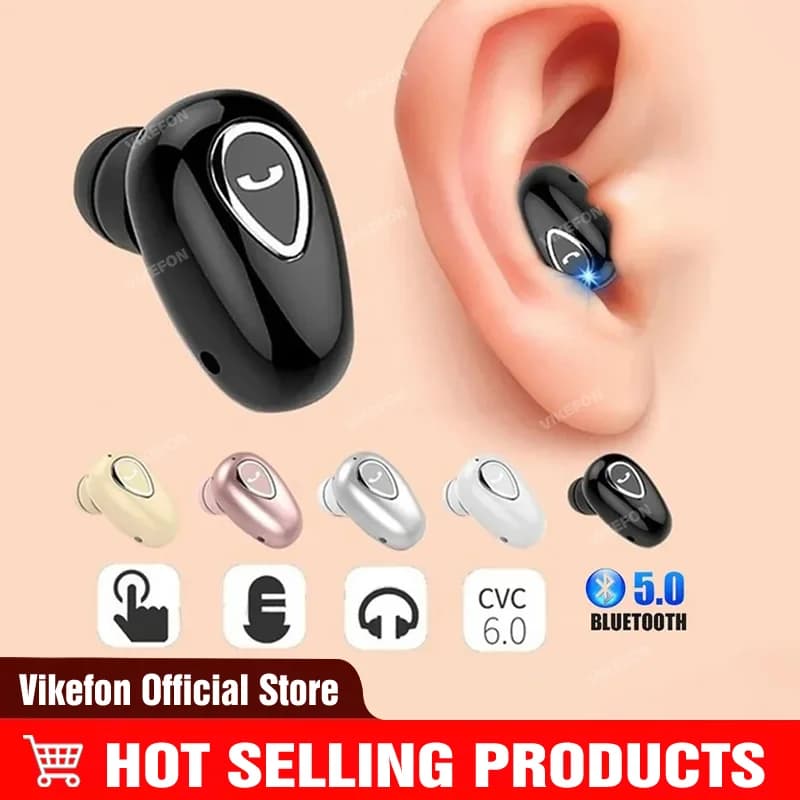 Mini Invisible Earphones Bluetooth 5.0 Wireless Headphones Hands Free Sports In-Ear Earbuds HiFi Music Gaming Headset with Mic