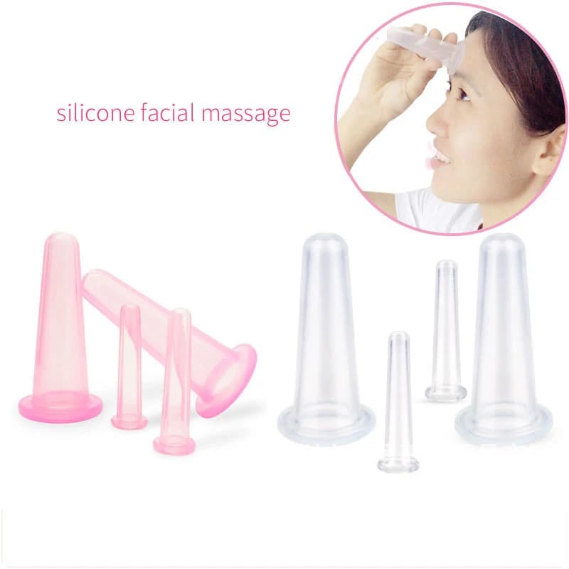 4PCS Silicone Vacuum Cupping Massage Jars Anti Cellulite Massage Facial Suction Cups Face Neck Lift Skin Scraping Beauty Tool