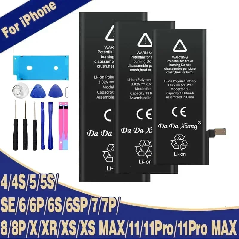 DaDaXiong Capacity Battery For iPhone 4 4S 6 6S 7 8 Plus SE X XR Xs 11 Pro Max Replacement 0 Cycle Bateria 5 5S SE2