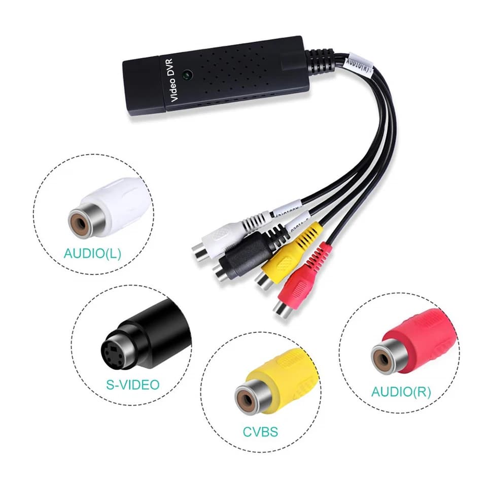 USB Video Capture Card VHS to Digital Converter for Hi8 DVD VCR RCA AV S-video to USB 2.0 Audio Video Record Capture Device