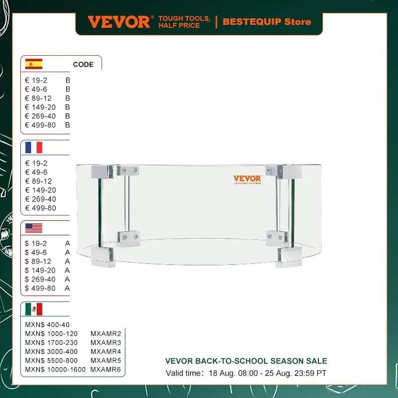VEVOR Fire Pit Wind Guard Thick Fire Table Accessory Clear Tempered Glass Flame Guard for Propane Gas Outdoor Patio Backyard