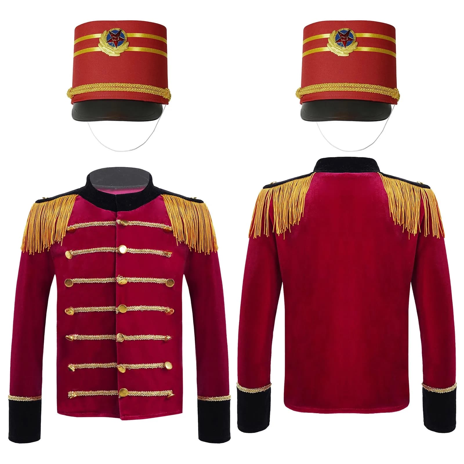 Kids Nutcrackers Costume Halloween Cosplay Drum Trumpet Team Royal Honor Guard Performance Uniform Long Sleeve Tassel Jacket Top