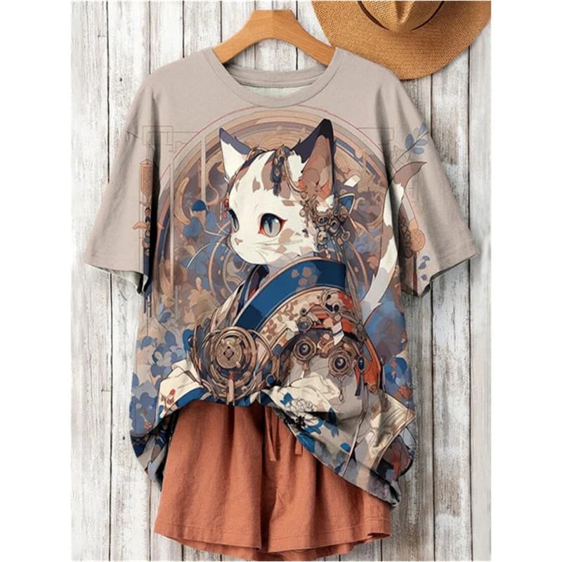 3D Printed Fashion Cat T Shirt For Women Japanese Cartoon Pattern Short Sleeves Summer Casual O-Neck Tops Tees Harajuku T-Shirts