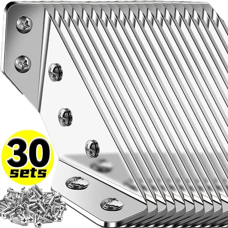 Universal Furniture Corner Connector Stainless Steel Corner Brackets for Cabinet Angle Shelf Support Fixed Brace Kits with Screw