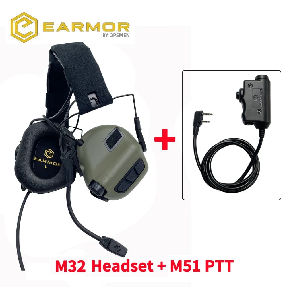 EARMOR M32 MOD4 Tactical Headset & U94 PTT Adapter Set Suitable for Baofeng Radio Communication Shooting Noise Clearance