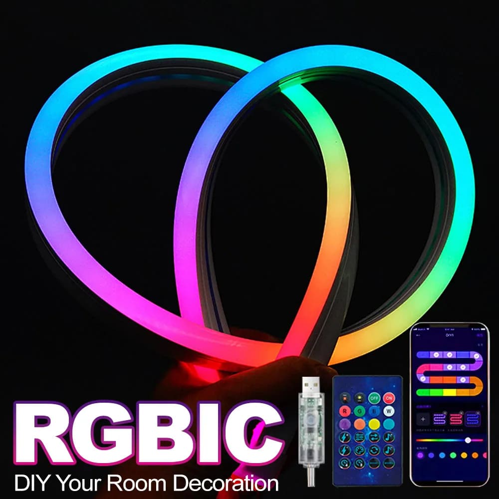 1m/3.28ft Flexible Led Strip Lamp,APP/Remote Control with Music Mode & Timer,IP65 Waterproof USB 5V for Bedroom, Christmas Decor