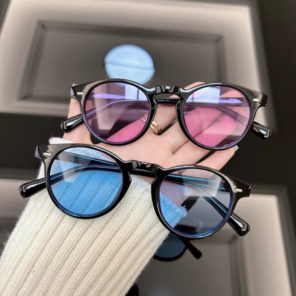 Vintage Round Sunglasses Women Men Brand Designer Retro Rivet Sun Glasses Male Female Fashion Mirror Ocean Color Oculos De Sol