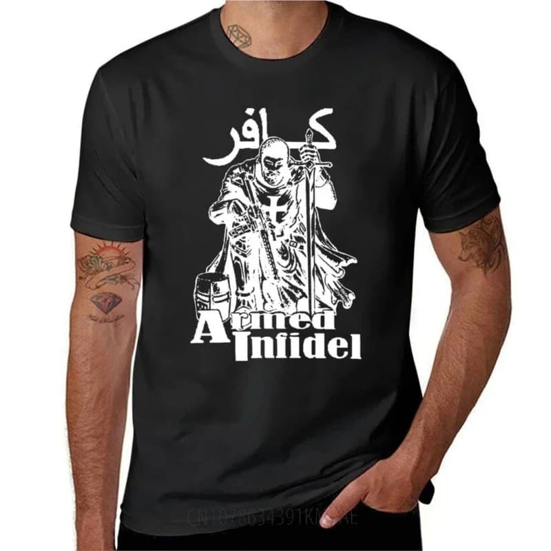 Templar; Armed Infidel; White; T-Shirt tees vintage clothes workout shirts for men