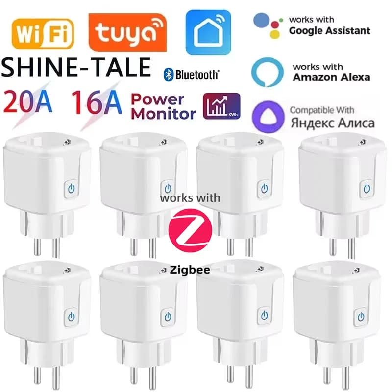 Tuya WiFi/ZigBee Smart Plug EU Socket Outlet 16A/20A Power Monitor Timer Remote Voice Control Alexa Google Home Smart Life APP