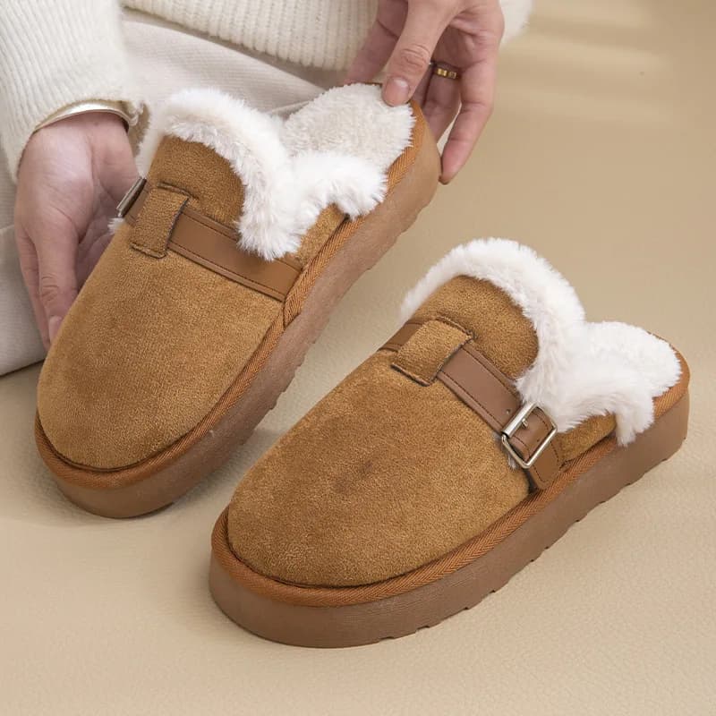 Cotton Slippers Women Winter Plush Furry Slippers Indoor Cotton Platform House Shoes Fashion Retro Outdoor Modern Slides